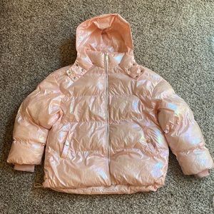 Dolls Kill Iridescent Light Pink Hooded Puffer Jacket
